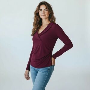 Sz M Clara Sun Woo Purple Long Sleeve Top Button Sleeves $119 MSRP